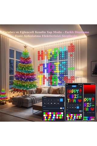 Led Işıklı Akıllı Perde Animasyonlu Uzaktan Kumanda Sevgili Eğlence Parti Yılbaşı 2x2 Mtr 400 Ledli Çok Renkli