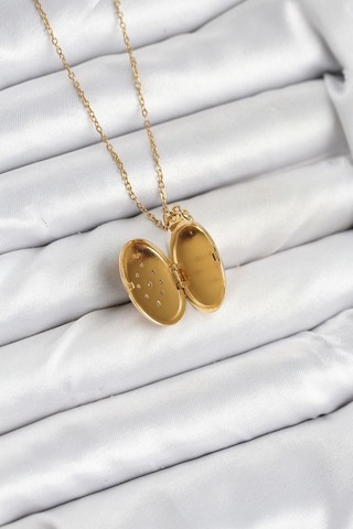 316l Çelik Zincir Gold Renk Kapaklı Açılabilir Model Kadın Kolye - Prt3500eb09349-95271 altın
