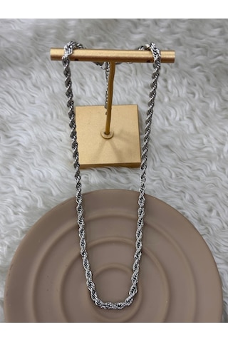 Premium Gümüş Renk Parlak Ve Şık Unisex Burgulu Halat Kalın Zincir 316l Çelik Kolye 45cm