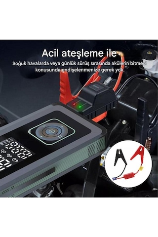 Akü Takviyeli 8000mah Şarjlı Lastik Şişirme Pompası Hava Kompresörü Çantalı
