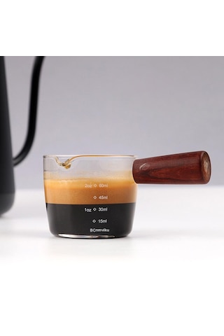 Suntek Espresso Bardağı Ölçüm Kabı Ahşap Saplı Ölçü Çift Çıkışlı