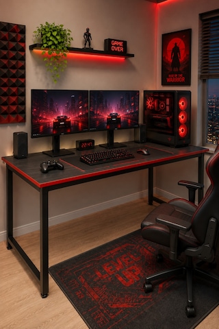 Siyah/kırmızı Oyuncu Masası 60x140, Çalışma Masası, Bilgisayar Masası, Gamer Masa, Metal Ayaklı