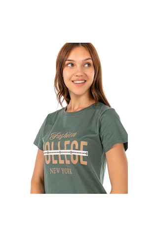 Vıshenka Kadın Yeşil Compact Penye Collece Yazı Baskılı T-Shirt Yeşil