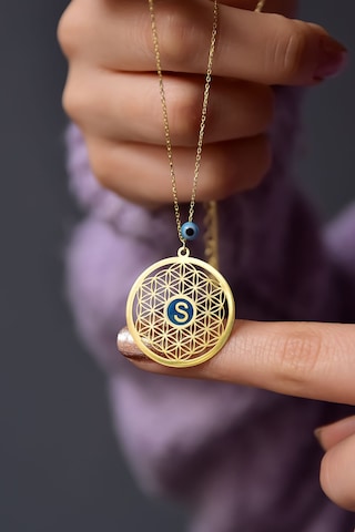 Papatya Silver 925 Ayar Gümüş Gold Kaplama Gözlü Parlayan Rüya Serisi Harfli Yaşam Çiçeği Kolye