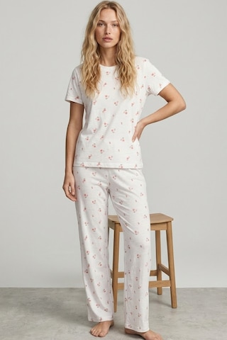 Siyah İnci İnce Soft Örme Mevsimlik Pijama Takımı 8003 Somon Çiçekli Kalp