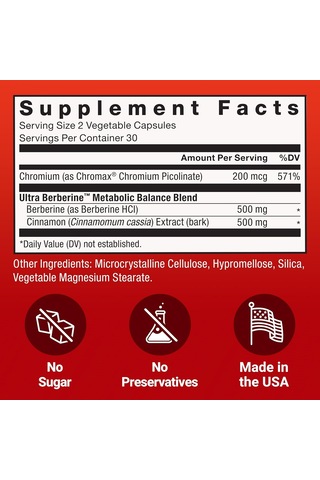 Force Factor Ultra Berberine, 500mg Chromium & Cinnamon 60 Vegeta