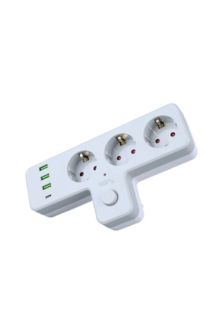Vea VE-23088 3 Soketli 3xUSB + Type-C Çocuk ve Termal Korumalı Anahtarlı Priz