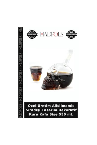 Özel Üretim Alisilmamis Sıradışı Tasarım Dekoratif Kuru Kafa Şişe 550 Ml.