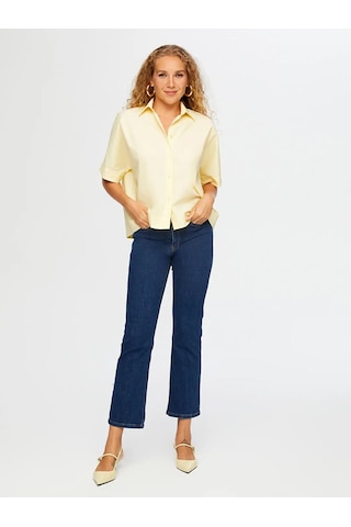 Faik Sönmez Kısa Kol Rahat Form Poplin Kadın Gömlek W26gml003 Sarı