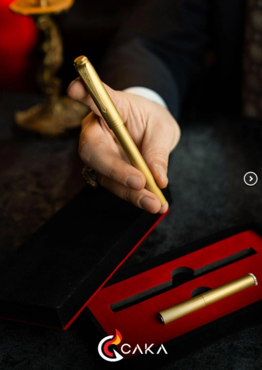 Caka Lighter Ateş & Mürekkep Serisi Gold Kalem & Çakmak Seti Gold