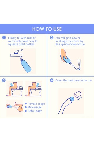 Yuntech01 Mavi 500ml Taşınabilir El Tipi Bidet - 2 Adet Uzun Fön, Seyahat Çantası Ve Toz Kapaklı Hijyen Aleti Mavi