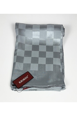 Kroren Krep Jakarlı Dama Desen Şal - 70 X 190 - 7379 Gri