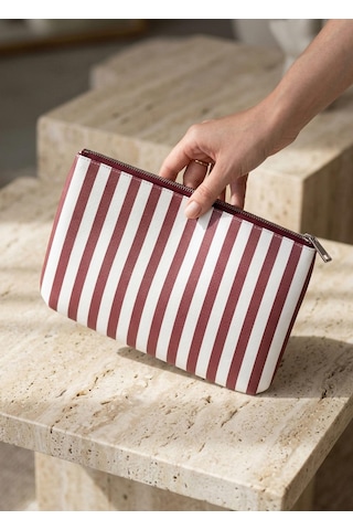 The Mia Clutch Stripe Bordo Beyaz 27 X 19 Cm Renkli