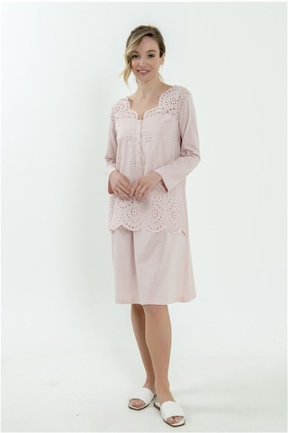 Magic Form 62108 Kadın Pudra Brodeli Penye Uzun Kollu Hamile Lohusa Gecelik