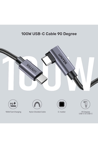 Unitek Type-c To Type-c 100w 1 Mt 90 Açı Hızlı Şarj Kablosu Rrc9unı0006
