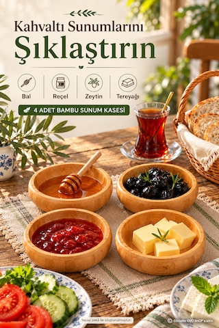 Bambu Çerezlik Oval 4'lü Set Kahverengi