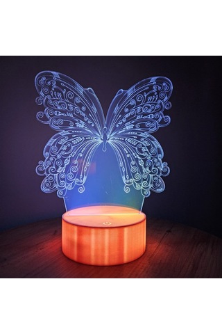 Kelebek Figürlü 3d Led Gece Lambası Rgb Renk Değiştiren Dekorat