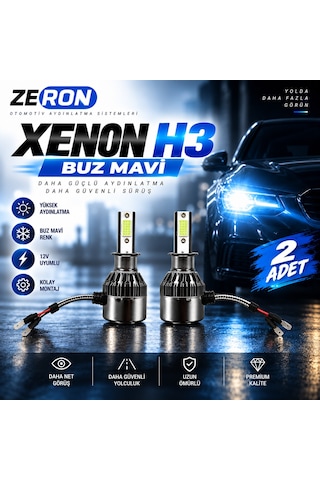 Xenon H3 Buz Mavi Led Far Ampulü 12v 2 Adet Yüksek Aydınlatma Kolay Montaj