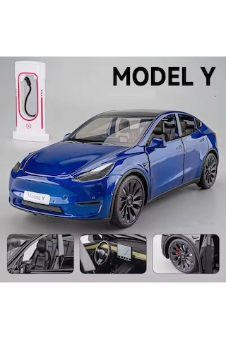 Tesla Model Y Diecast Model Araba 1:24 Diecast Döküm Tesla Yeni Model Sesli Işıklı Şarj İstasyonlu