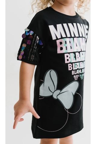 Minnie Mouse Lisanslı Siyah Pullu Kol Şık Elbise Mn17666 Siyah