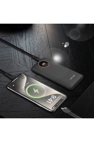 Lenyes P851l Dijital Led Gösterge Type-c Ve Lightning Kablolu Powerbank Uyumlu 22.5w 10000mah Siyah