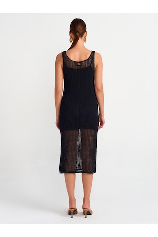 Dilvin Askılı Ajurlu Astarlı Triko Elbise 101a90206 Siyah