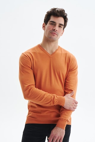 AR-MA Arma Erkek Slim Fit Likralı Pamuklu Örme V Yaka Triko Kazak K0kro0854 Turuncu