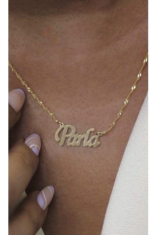 Diamine Altın Singapur Zincir İsim Kolye