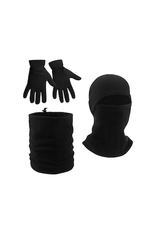 Kışlık Termal Polar Eldiven - İpli Boyunluk - Kar Maskesi 3'lü Set