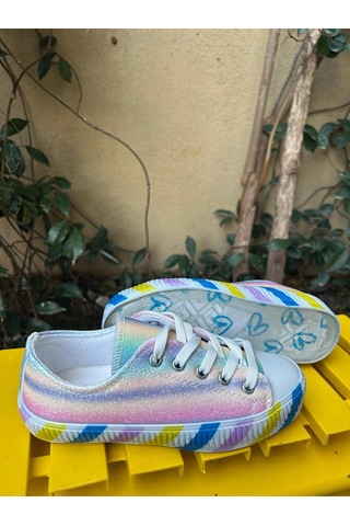 Scarpe Magiche Gökkuşağı Tabanlı Kız Çocuk Sneaker Parlak Kumaş, Günlük Kullanım Çok Renkli