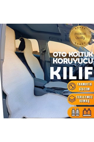 Universal Terletmez Oto Koltuk Koruyucu Kılıf - 2 Adet Ön, 1 Adet Arka Bej