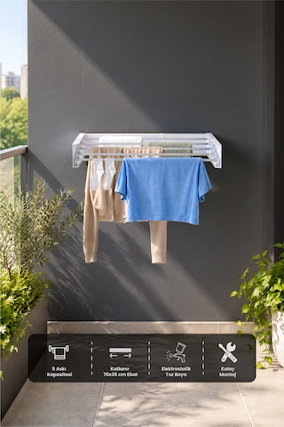 Sehpol Katlanır Çamaşır Kurutma Askılığı 70x35x10 Cm - Beyaz