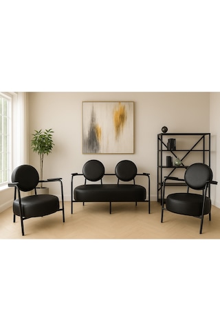 Venüs Koltuk Takımı Siyah Dekoratif Modern Deri Koltuk Seti Ofis Ve Ev Kullanımı Siyah