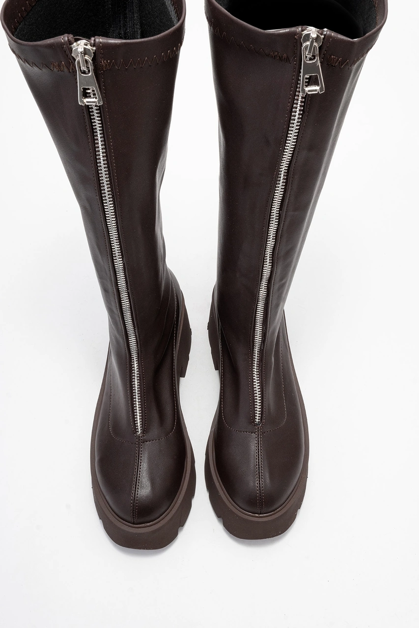 Amaronte Kahverengi Streç Kalın Taban Kadın Çizme Kahverengi