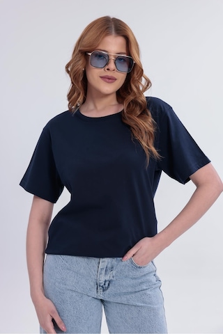 Freemen Kadın Basic Rahat Kalıp Likralı 30/1 Süprem Tişört-380 Lacivert