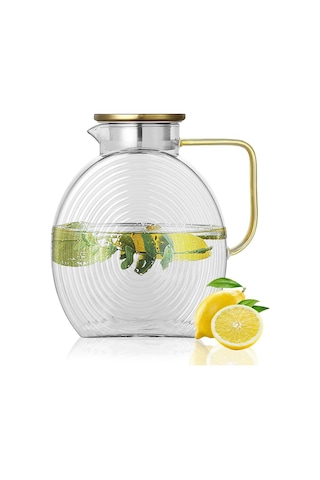 Reoona Borosilikat Cam Şeffaf Salyangoz Desenli Sürahi 2500 Ml Buzdolabı Kapağına Uygun