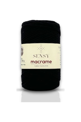 Sensy Premium Koton Pamuk Makrome İpi Siyah 2mm Cotton Zincir Makrome Çanta İpi Supla İpi Koton İp
