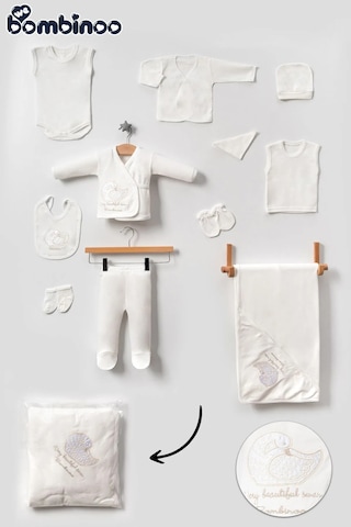 Webombinolo Unisex 11 Parca Yeni Doğan Hastane Çıkışı Zıbın Set Ekru