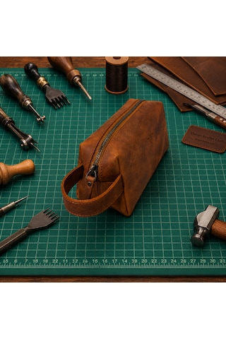 Vintage Leather Craft Hakiki Deri Erkek Çantası Taba