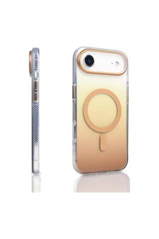 Zore İphone 17 Air Kılıf M-safe Şarj Özellikli Transparan Renk Geçişli Nvth Toros Kapak - Rose Gold Altın