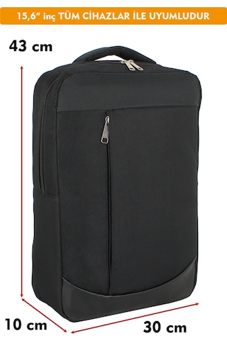 Dada Unisex Siyah Laptop Sırt Çantası Okul Ofis İş Günlük Kullanım 15,6" İnç Su Geçirmez Kumaş Siyah