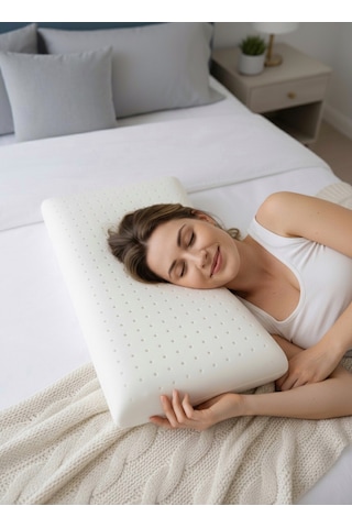 Büyük Boy Hava Kanallı, Nefes Alabilir Ortopedik %100 Visco Yastık Yıkanabilir Kılıf 70x50x15cm Beyaz