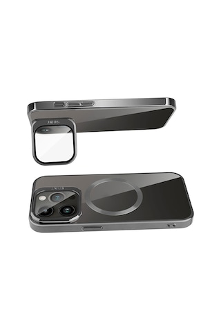 Apple Uyumlu iPhone 15 Pro Max Kılıf M-safe Şarj Özellikli Standlı Zore Klon Kapak Lacivert