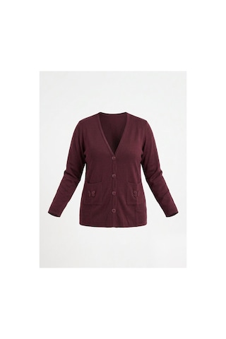Onno Style Women Cebi Kelebek Taşlı Çelik Örgü Klasik Triko Ceket Bordo
