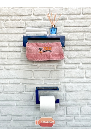 Metal Mavi 2'li Set 30cm Havlu Askılığı Ve Tuvalet Kağıdı Askı