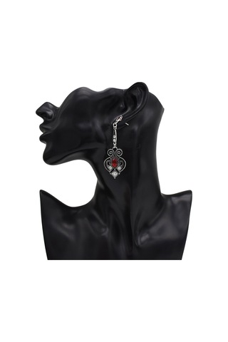 Kadınlar İçin Gümüş + Kırmızı Premium Kalite Retro Küpeler, Vinta Silver