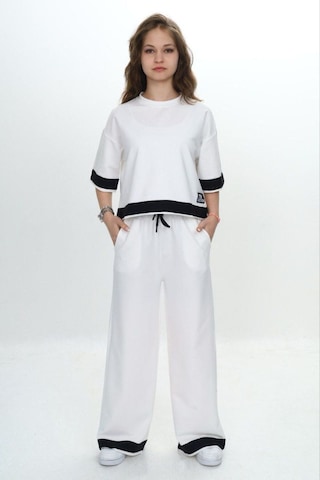Kız Çocuk %100 Pamuk Kısa Kollu Garnili Truvakar Kol 2 İplik Alt&üst Eşofman Takımı-285-eşt-0011 Ekru