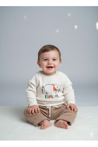Erkek Çocuk Eşofman Takımı 2'li 3-24 Ay Kahverengi