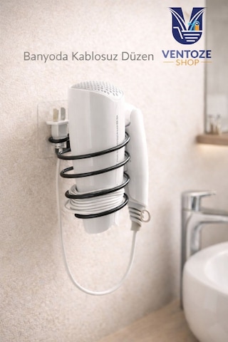 Yapışkanlı Saç Kurutma Makinesi Tutucu Banyo Düzenleyici Askı Fön Makinesi Standı Çok Renkli