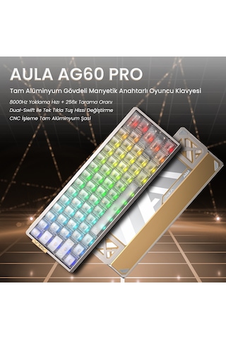 Aula Ag60 Pro Alüminyum Manyetik Klavye Hall Effect Aether Switch 8000hz Rgb Tkl Hot Swap Oyuncu Klavyesi Şeffaf
